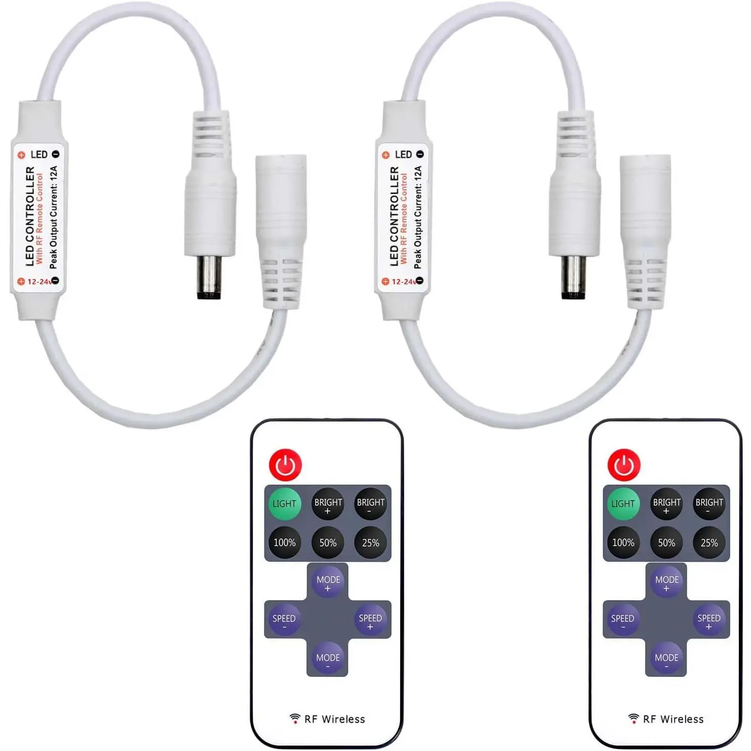 2 Pack LED Light Strip Remote Control Mini RF  LED Controller Single Color 3528 5050 LED Strip Lights Dimmer  Control Brightness Flashing Mode DC 12V 24V LED Bar Ribbon Shelf Lights
