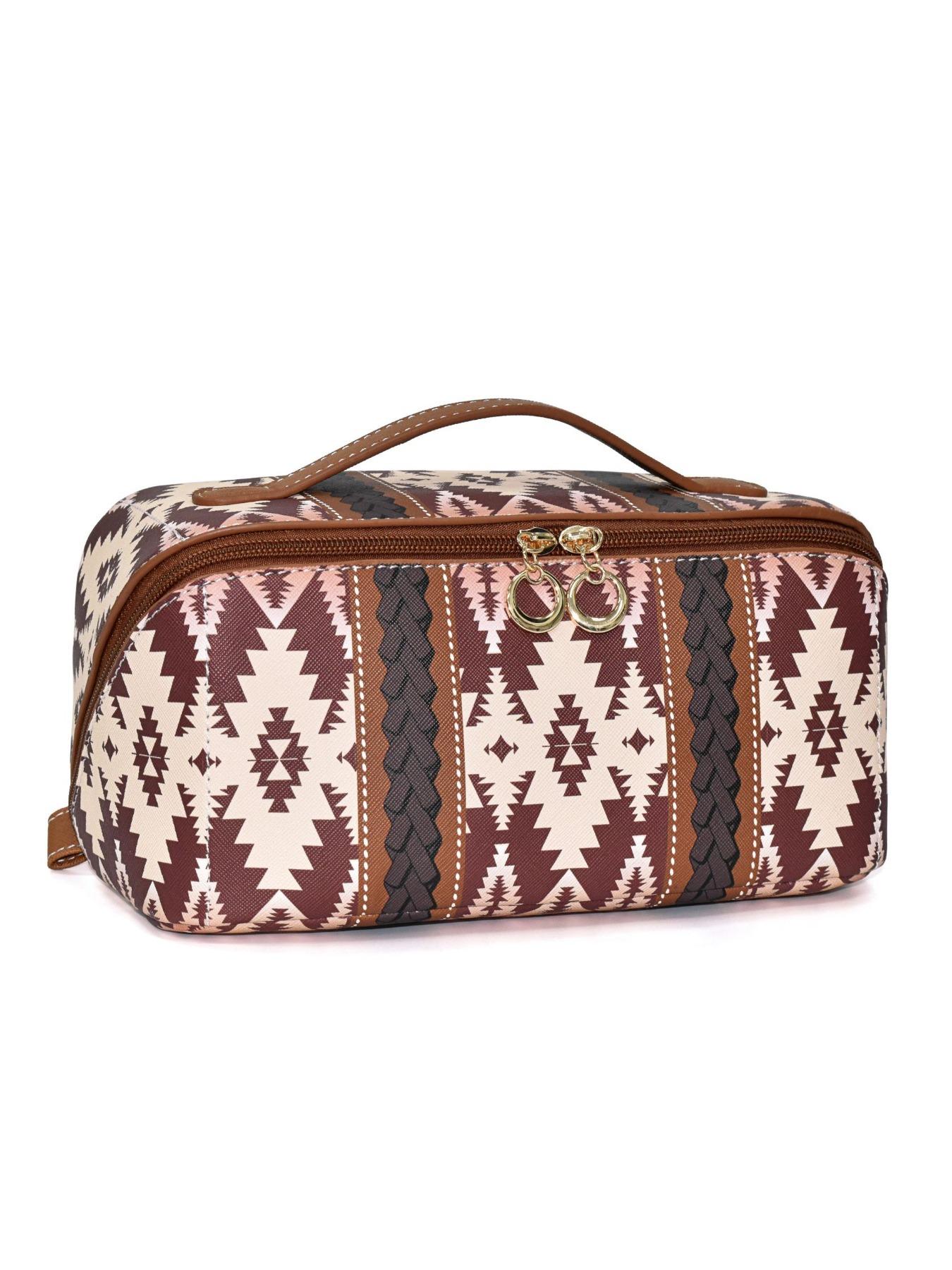 Boho Style PU Leather Cloud Pillow Makeup Bag, Large Capacity Handheld Makeup Case, Travel Wash Kit, Stylish and Functional