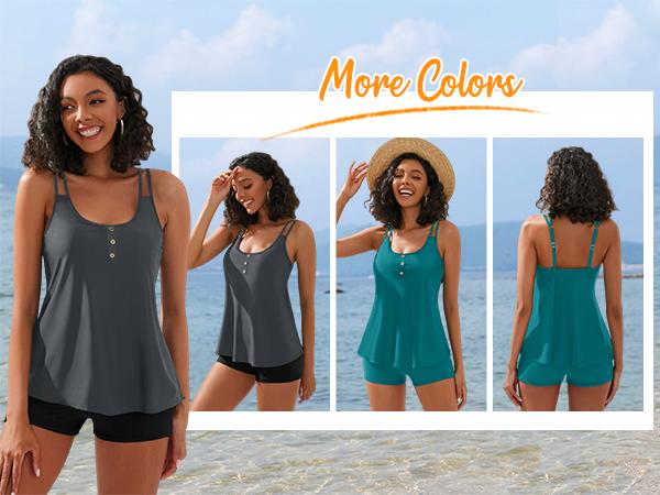 Yonique Women Tankini Swimsuit with Shorts - Flowy Two Piece Swimsuits Tummy Control Bathing Suits 2026 Swimwear