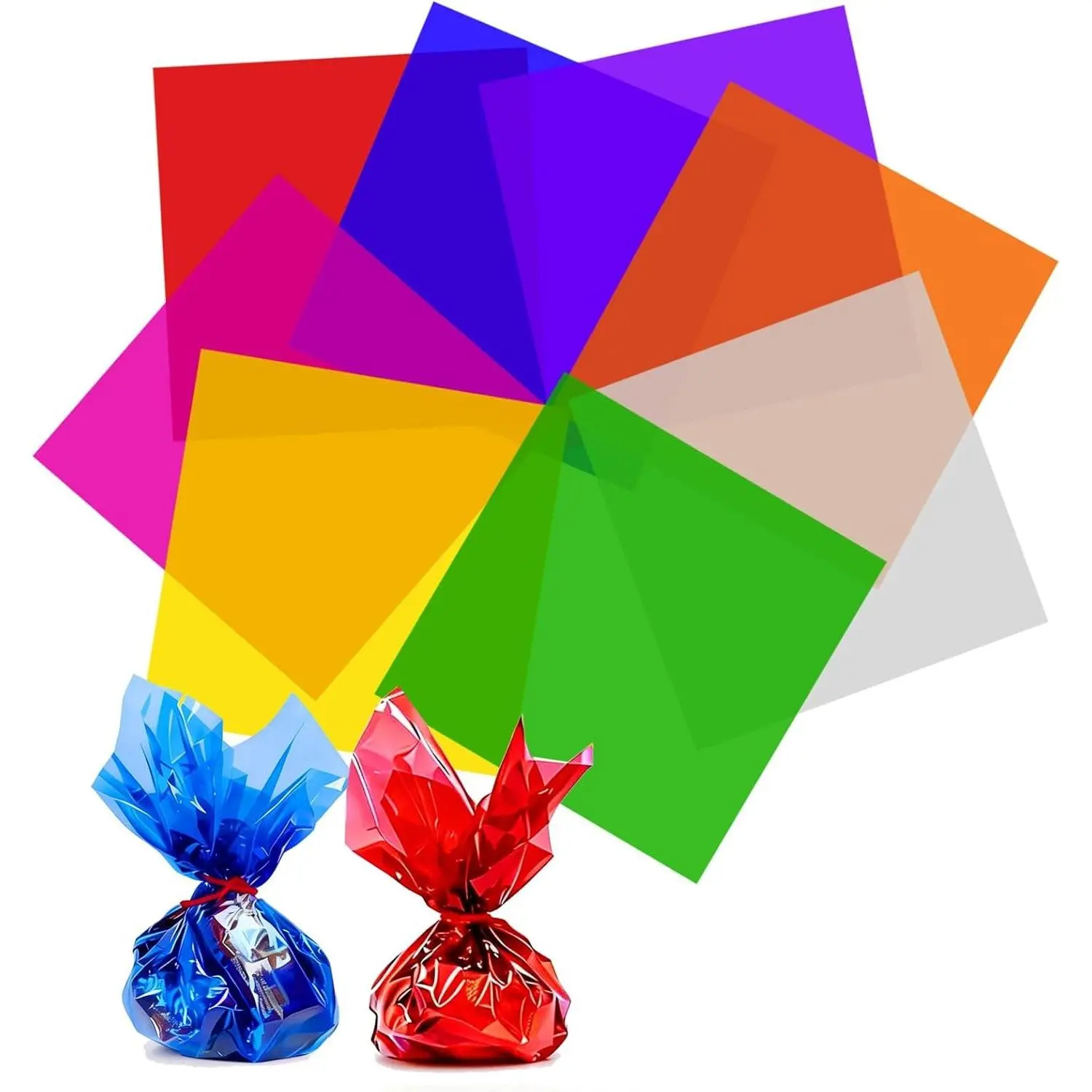120Pcs Colored Cellophane Sheets, 12 x 12 Inch Cellophane Paper, Colored Cellophane Wrap for DIY Arts Crafts, Packaging Small Gifts, Candy Wrapping, Holidays and Parties Decoration