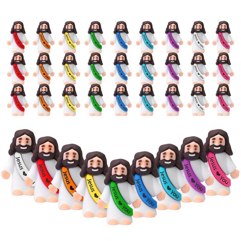 30/60 Pcs Little Jesus Figures, Mini Jesus Figurines in bulk, Jesus loves you figures, Easter Jesus Love You Mini Rubber Toys to Hide and Seek Religious Party Favors Sunday School Baptism Gifts Easter Egg Stuffers(Lively Colors)