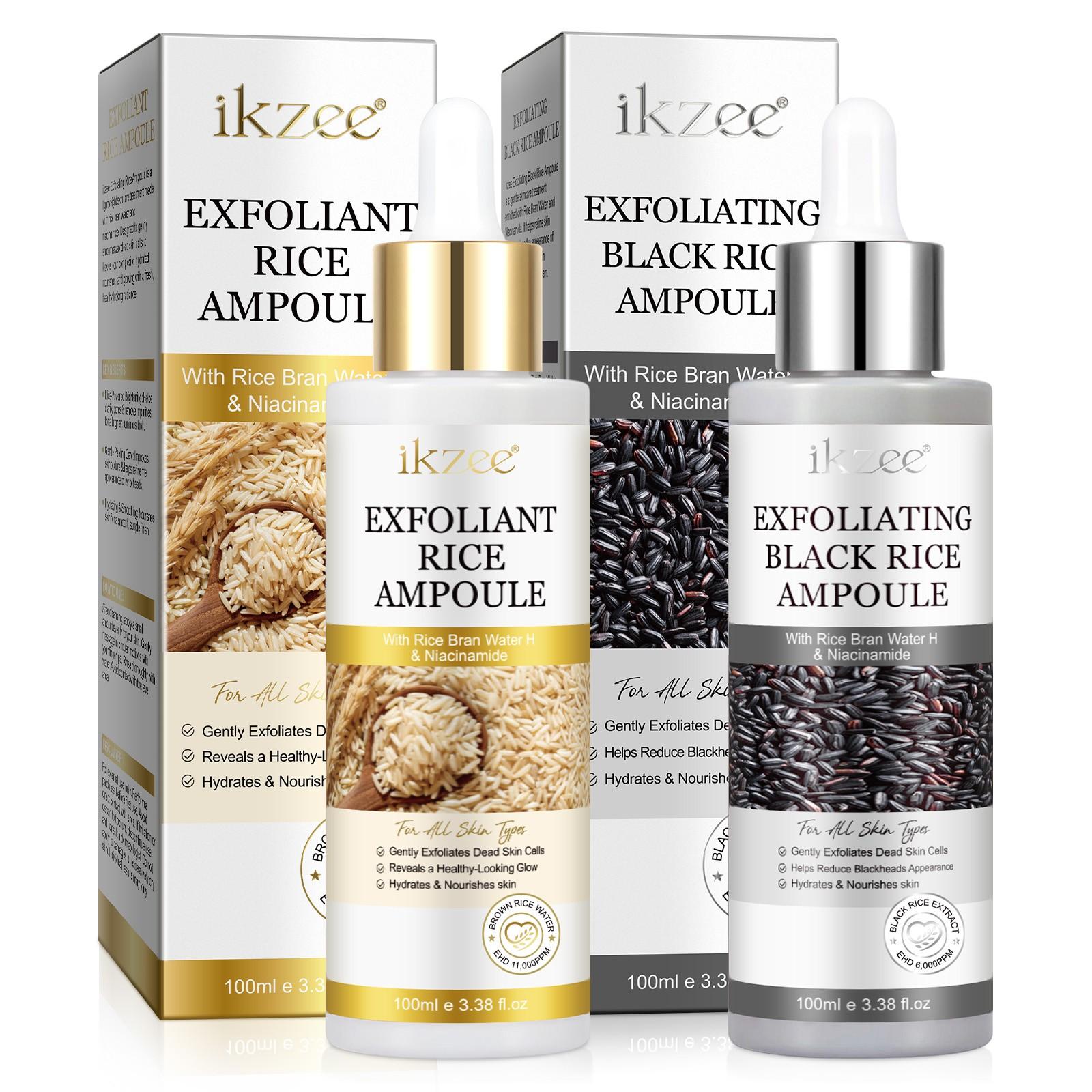 ikzee Fermented Rice Exfoliating Essence: A rice-based exfoliating formula designed to brighten and hydrate the skin. This gentle exfoliator is suitable for all skin types and helps reveal a healthy, radiant glow.