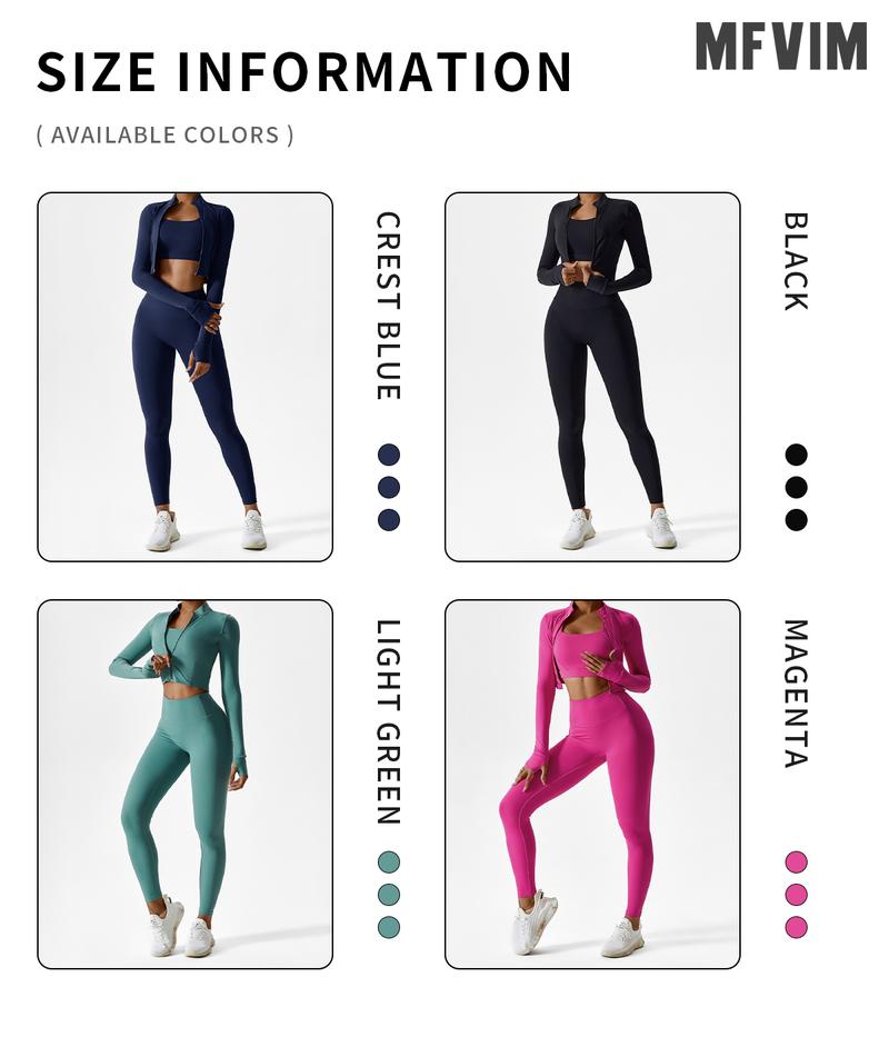 MFVIM Women's Solid Criss Cross Crop Tank Top High Waist Leggings & Zip Up Crop Jacket Tracksuits Set for Yoga Gym Workout Running Athletic Wear Comfortable Outfits with Skin-Friendly Fabric and Non-Slip Thumbtacks Sports Outwear Sleeveless Sweatsuits