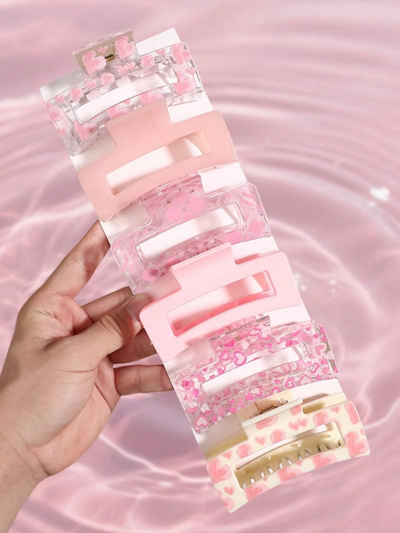 Large Sweet & Chic Pink Rectangular Hair Claw Clip, Strong Grip, Minimalist Daily Women's Hair Accessory, Suitable For Thick/Thin Hair, Elegant & Cute Casual Street Style, Suitable For Spring, Summer, Autumn, Winter, Hair Clips