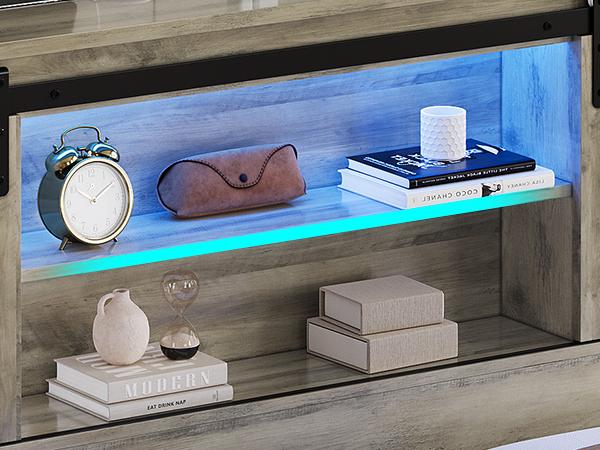 Hasuit Farmhouse Bed Frame King Size with 4 Storage Drawers, Wooden Platform King Beds with Charging Station and LED Lights, Rustic Bed with Storage Headboard and Sliding Barn Door