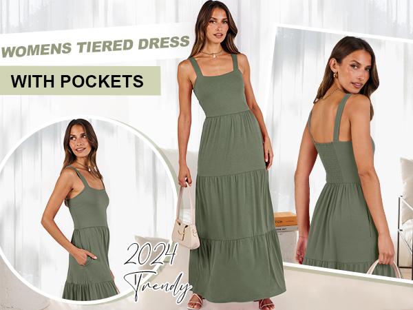 ANRABESS Women's Summer Casual Long Maxi Beach Vacation Dresses Sleeveless Square Neck Flowy Tiered Sun Dress with Pockets