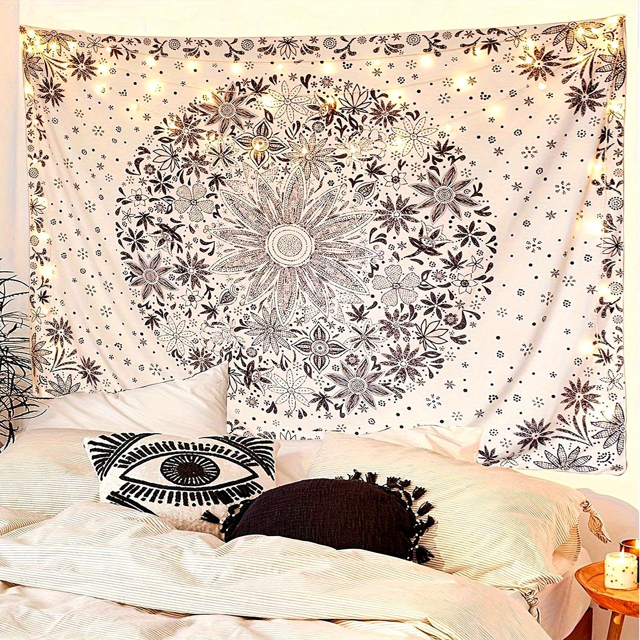 Bohemian Floral Mandala Tapestry Wall Hanging - Bedroom Living Room Decorative Polyester Wall Pendant with Free Installation Kit