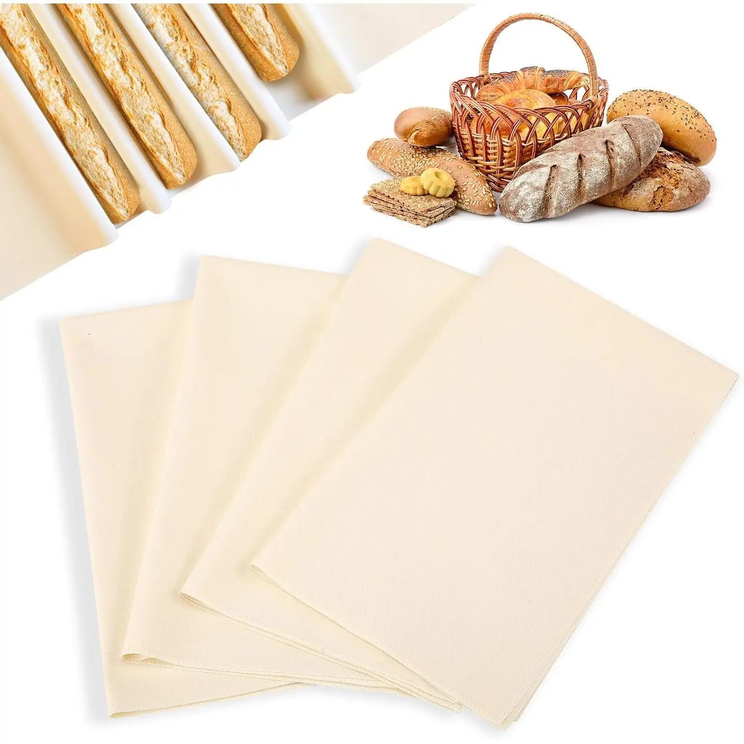 4 count Bakers couche for Dough 17" x 29" Linen Cloth  Towels for Baking sourdough  for Pastry Cloth, Baguette, Bread, Italian bun (4, 17" x 29")