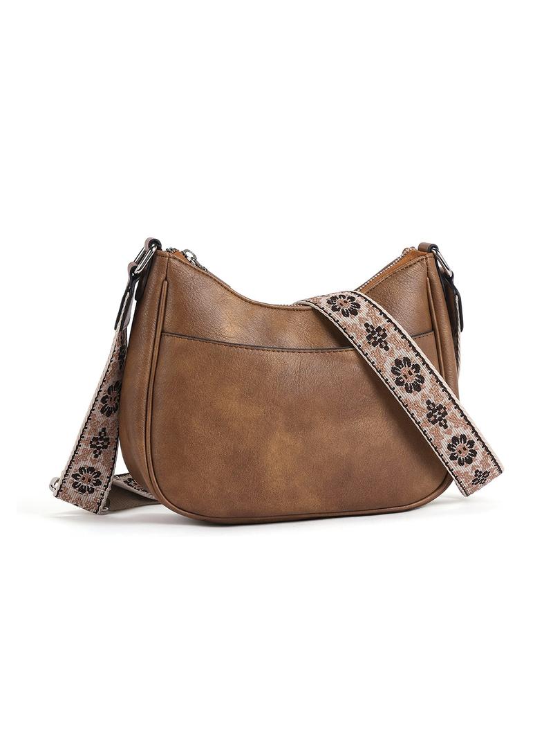 Women's Vintage Crossbody Bag, Fashionable Pu Leather Zipper Shoulder Bag with Adjustable Strap, Casual Crossbody Bag for Daily Used