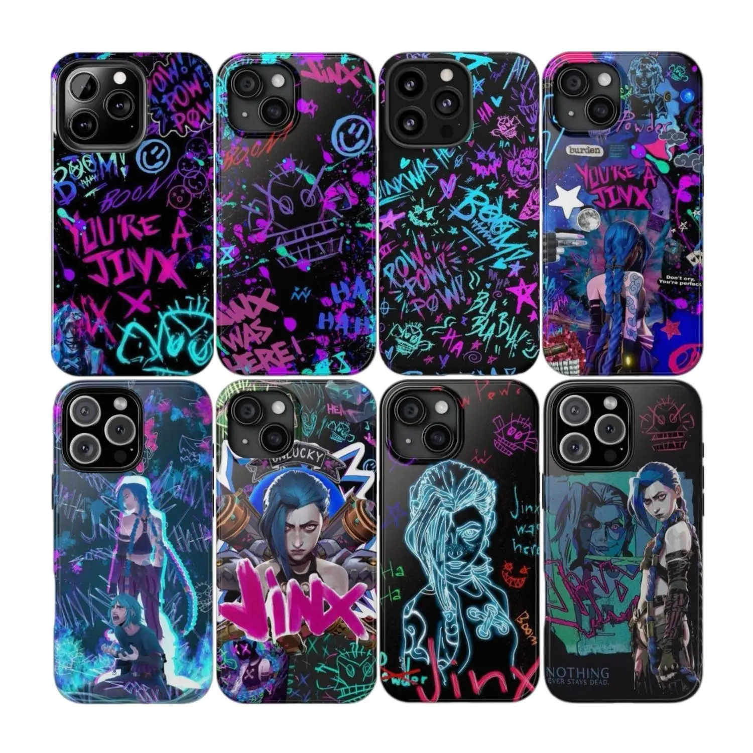 Jinx Arcane Inspired Phone Cases, Neon Colour Graffiti Art, Arcane Inspired Phone Cover, Protective Cell Phone Shell,iPhone case 17/16/15/14/13/12/11 Anime Stickers