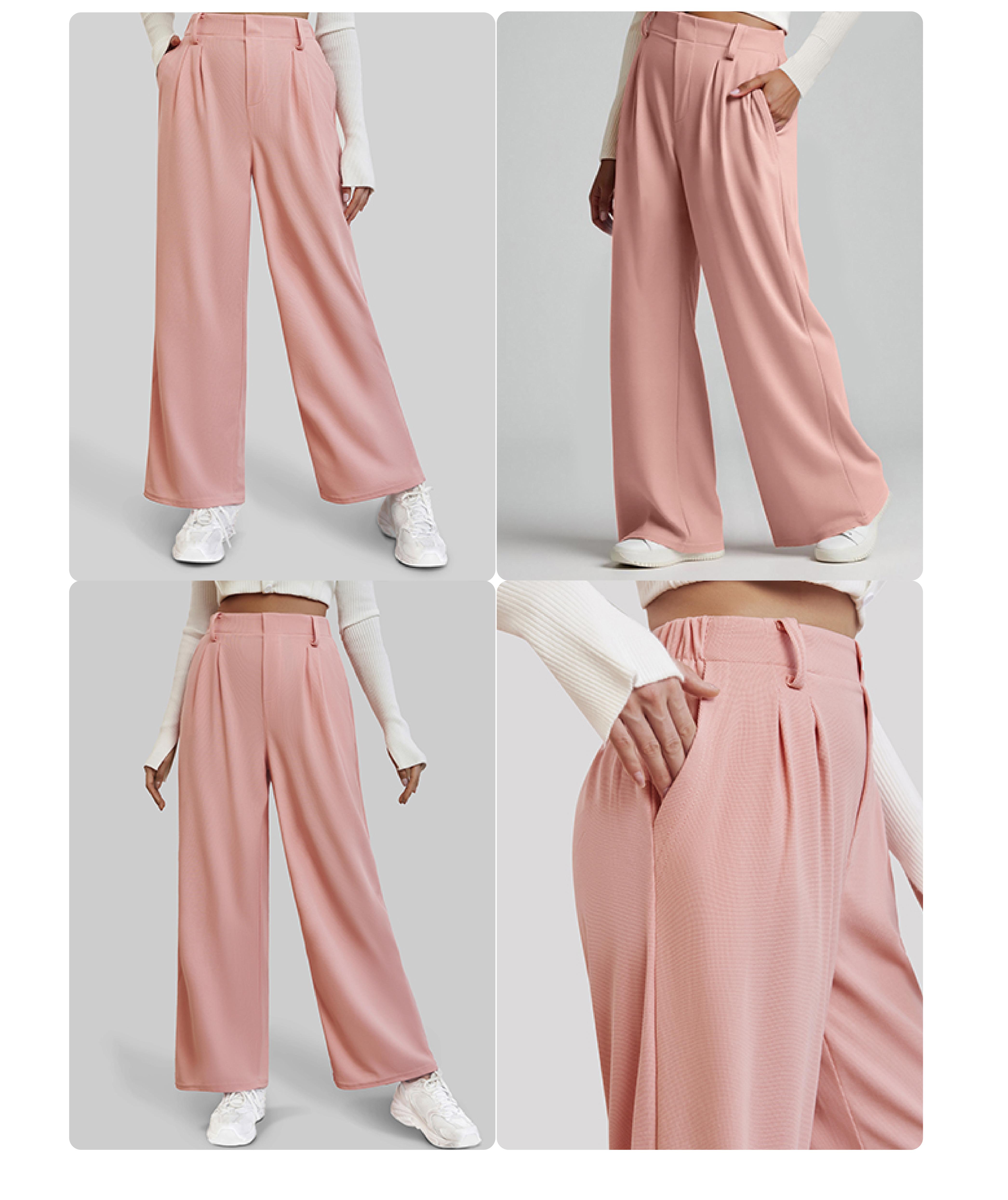 Women's Casual Loose Fit Wide Leg Pants, Casual Street Trousers, Casual Chic Trousers, Waffle Texture Fabric, Pockets, Elastic Waist, All Seasons, Comfortable and Stylish