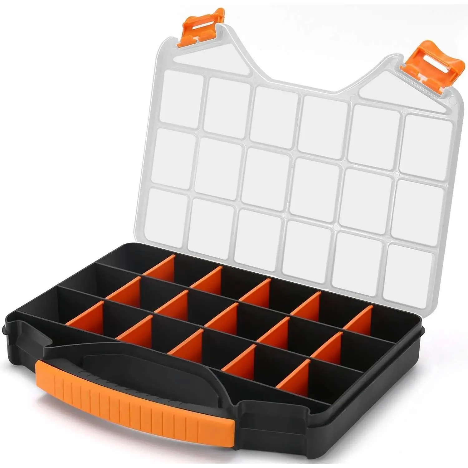Hardware Organizer box with dividers - 18 Compartments Small  Organizer with Accessible Hinged Lid - Durable Plastic Screw Organizer Store Nuts, , Screws, Nails, & Small Hardware