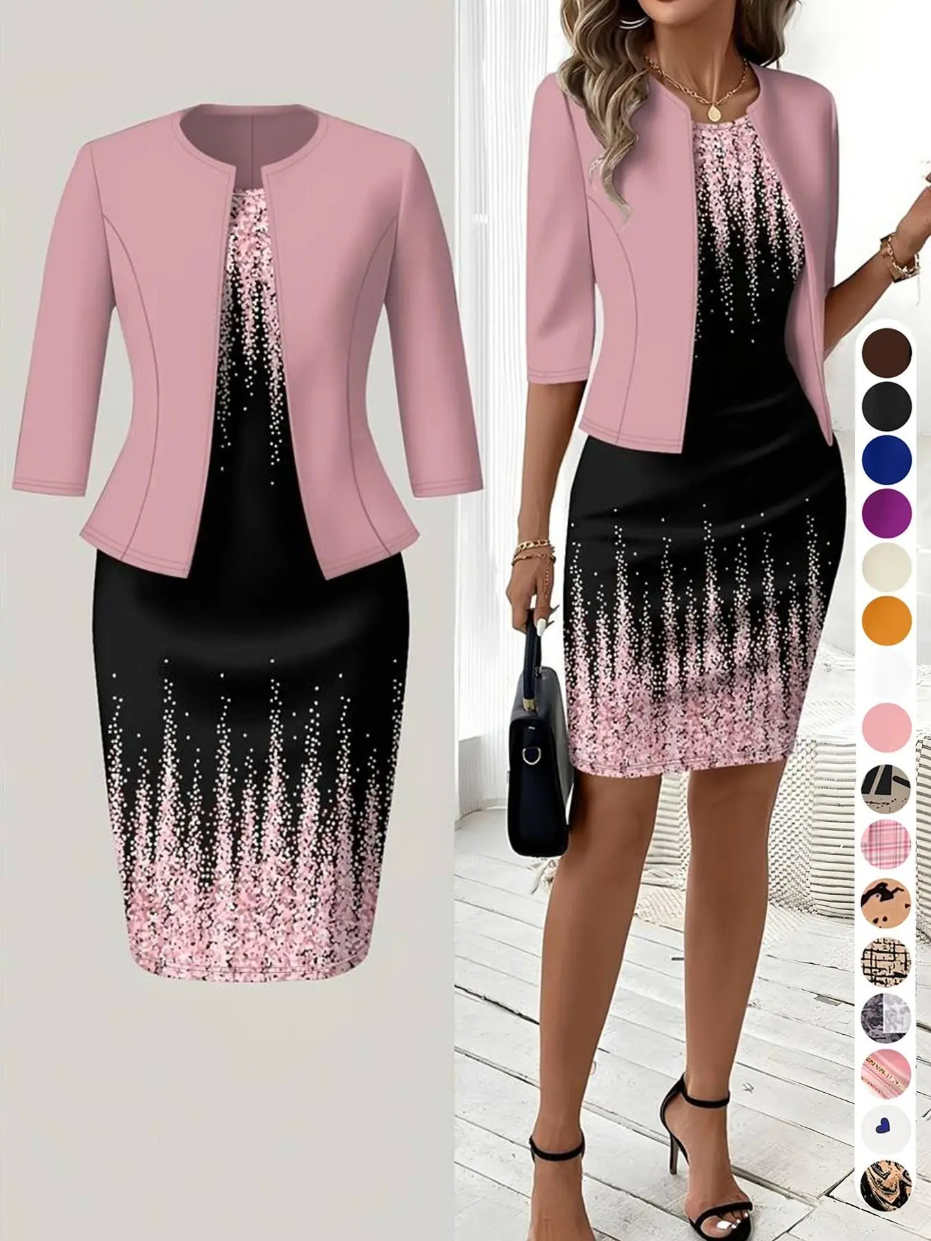【Black Friday】Women's Two-Piece Set, Classic Open Front Outerwear and Sleeveless Short Dress, Matching Set for Spring, Summer and Autumn