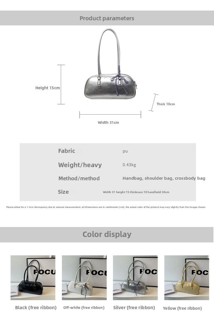 Vintage Waxed Leather Bowknot Baguette Bag, Luxury Commute Underarm Shoulder Bag, Versatile Texture Handbag, Korean Style Ins Fashion Bag for Women