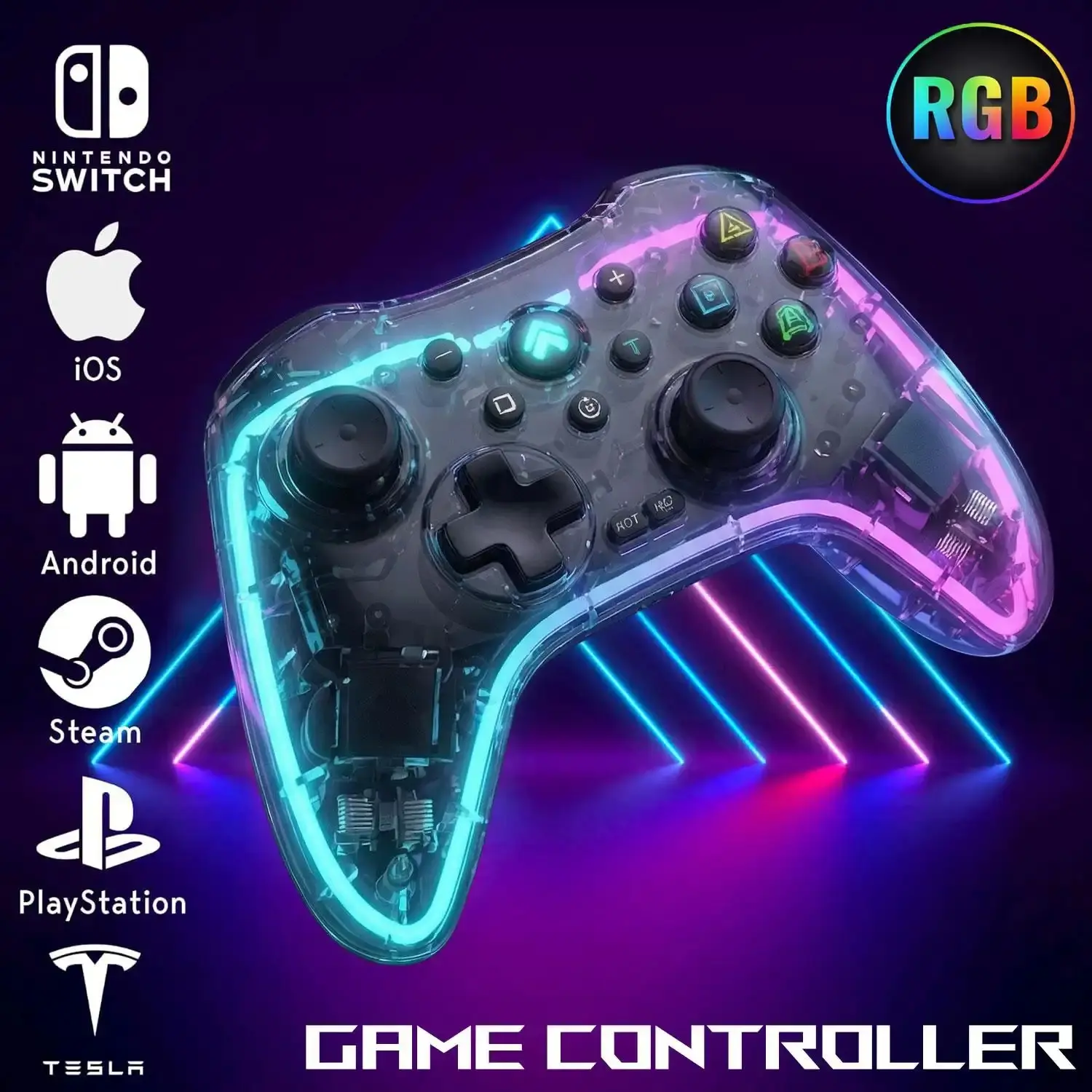 Wireless Game Controller 2.4G Wireless Bluetooth Game Controller for Switch,Xbox,PS3,PS4, iPhone, Android, PC Steam Deck, Windows.Bluetooth video games, SmartPhone Grip, PC Adapter, RGB Light Upgraded PC Gaming Controller