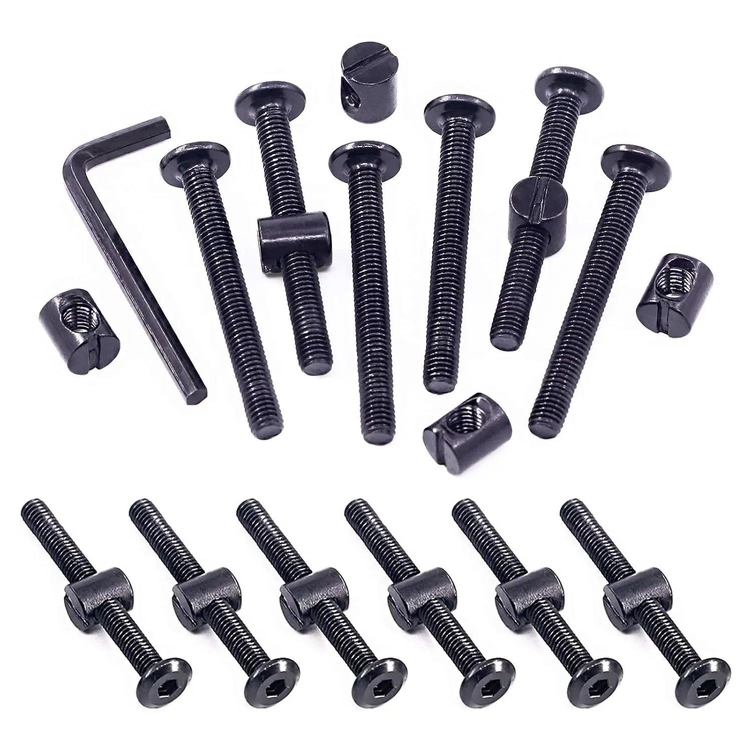 25Pcs Black M6 55mm Crib Screws, Hex Socket Head Cap Bolts and Barrel Nuts with Allen Wrench for Furniture, Cots, and Beds