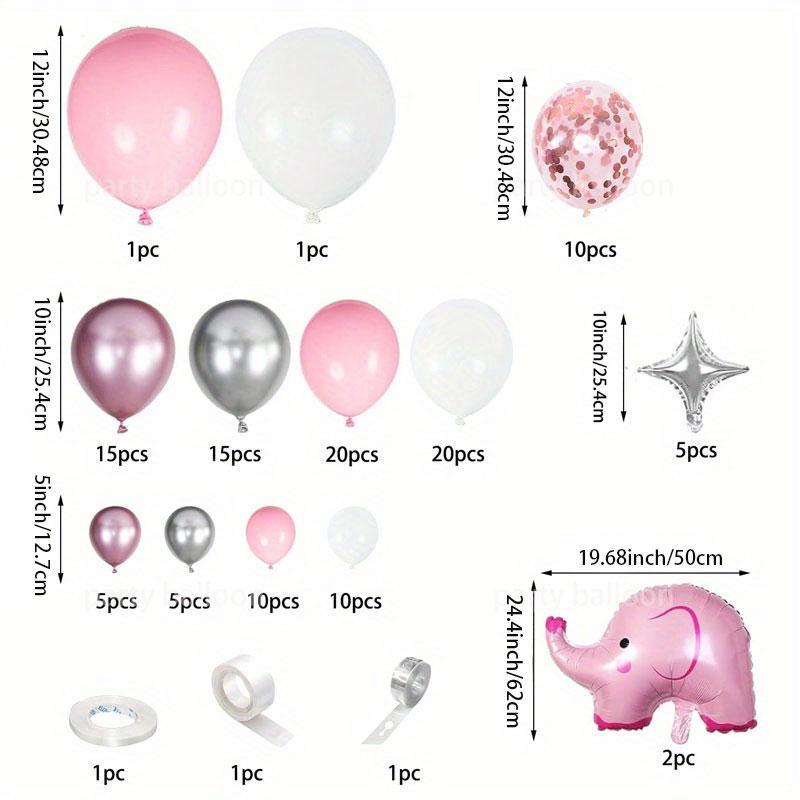 122 Piece Elephant Baby Girl Birthday Party Balloon Set, Bear, Star Aluminum, Latex, Metallic Balloons, Baby Shower Decorations