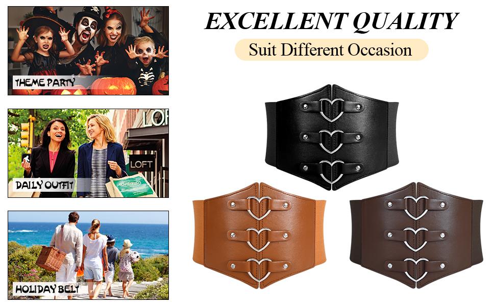 JASGOOD Women Corset Belt Metal O-Ring Heart-Ring Wide Elastic Waspie Waist Belt for Daily Cosplay Halloween Costumes