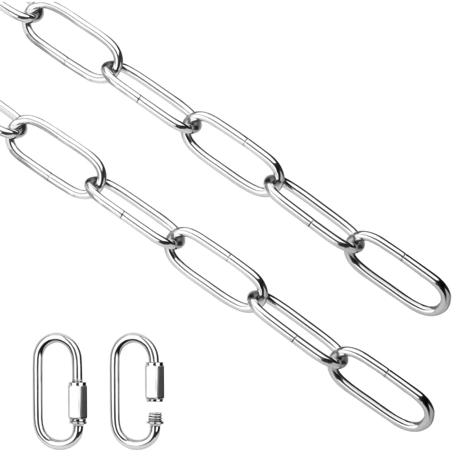 Lighting Chain, 6  Chrome Light Fixture Chain, Metal Chandelier Chain Extension with Connection Link Lock, Heavy Duty  Chain Lamp Fixture Pendant Ceiling Decorative Lights Kit - 6'