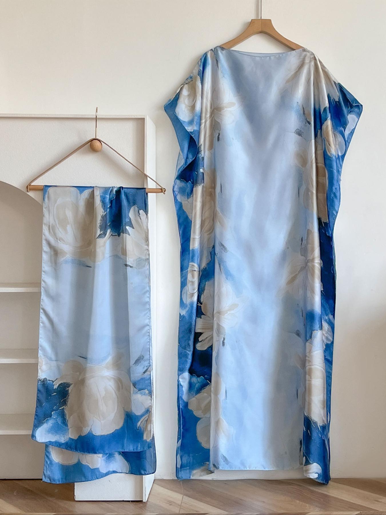 Women's Colorblock Print Long Scarf & Poncho Set, Casual Soft Comfortable Shawl for Beach Vacation, Fashion Accessories for Women & Girls