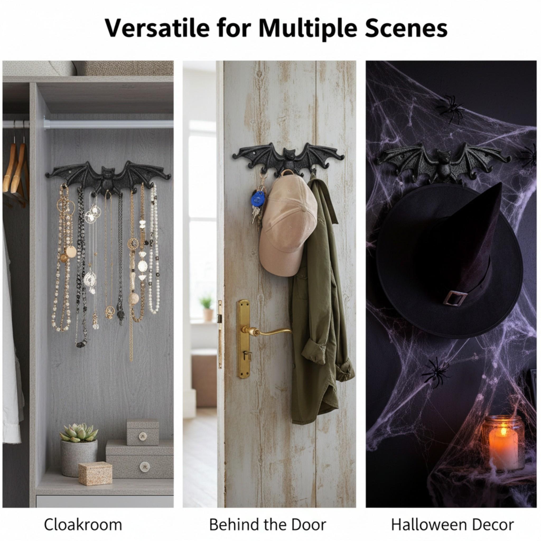 Vintage Cast Iron Bat Hook, Gothic Style Key Holder, Necklace Jewelry Storage Rack, Wall Decor Hanging Hook, Home Decoration