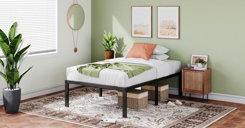 MUTICOR Heavy Duty Twin/ Full/ Queen/ King Platform Bed Frame,Self-Attached Headboard, 【Frame Only No Mattress】No Box Spring Needed,Noise-free, Non-Slip Design,#TikTokShopBlackFriday #ChristmasGifts