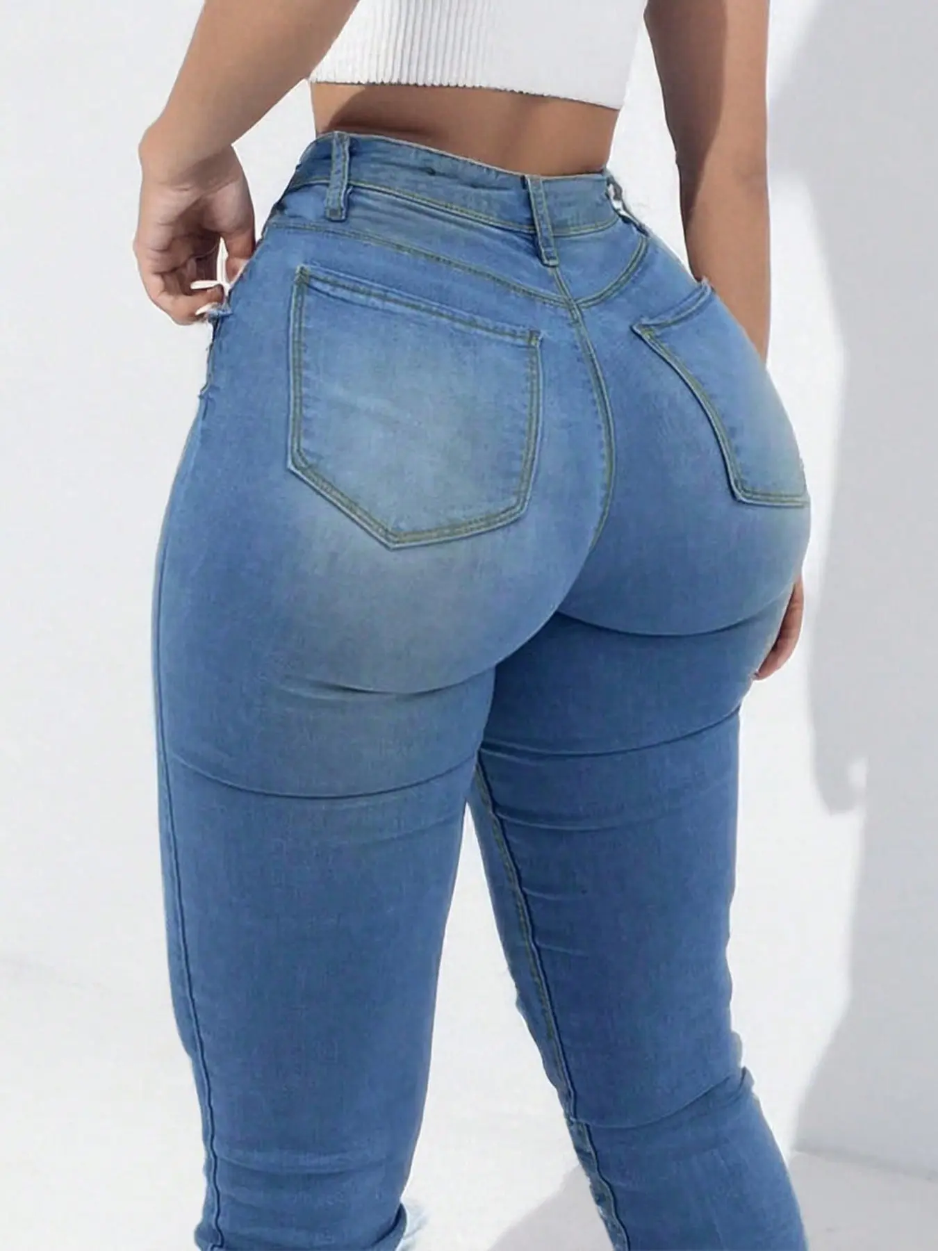 Casual Slim Fit Jeans, Fashionable Daily High Elastic Waist Denim Jeans, Comfortable and Stylish, Perfect for Everyday Wear