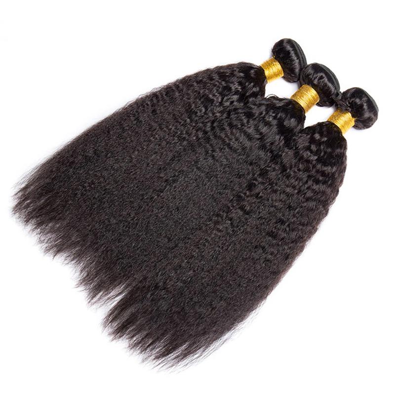 Msgem Hair Yaki Straight Hair Bundles 3PCS 100% Human Hair 12A Grade Natural Color Sew In Bundles Quick Weaves Easy to Install