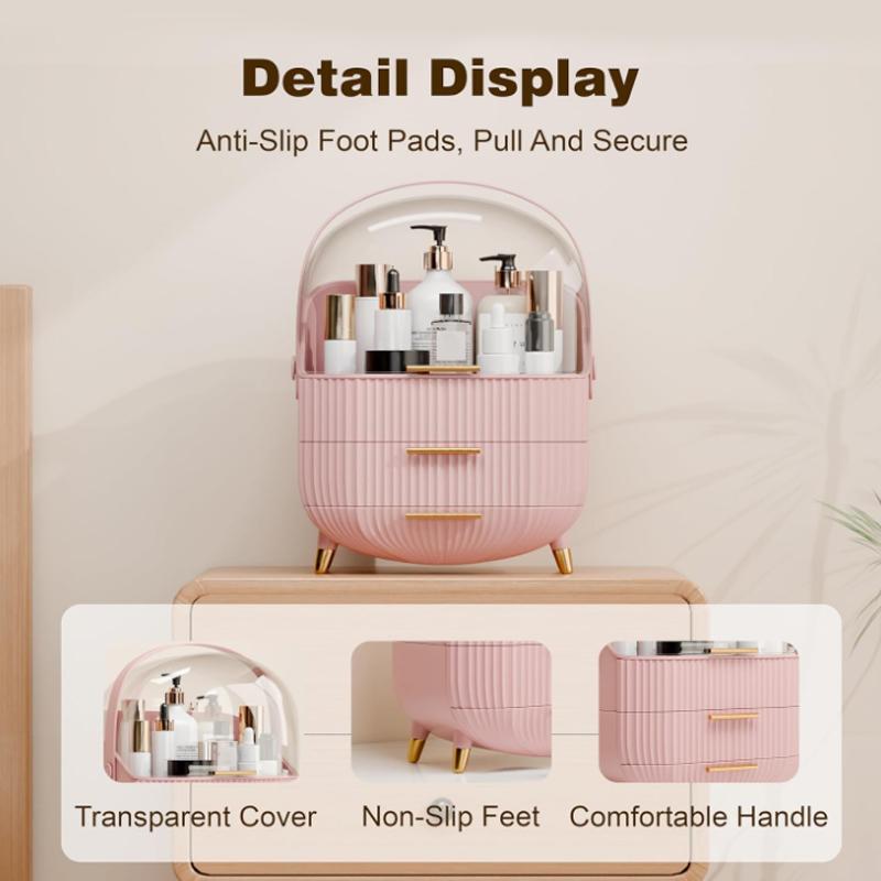 1pc Makeup Storage Box with Lid and Drawers, Cosmetic Organizer for Skincare Products, Desktop Display Cabinet, Ideal for Countertop Use