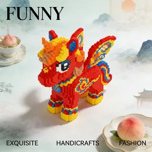 1588pcs Lucky Unicorn Series Building Blocks Ornament, Creative DIY Craft Toy, Home Decor, Stress Relief Model, Birthday Gift