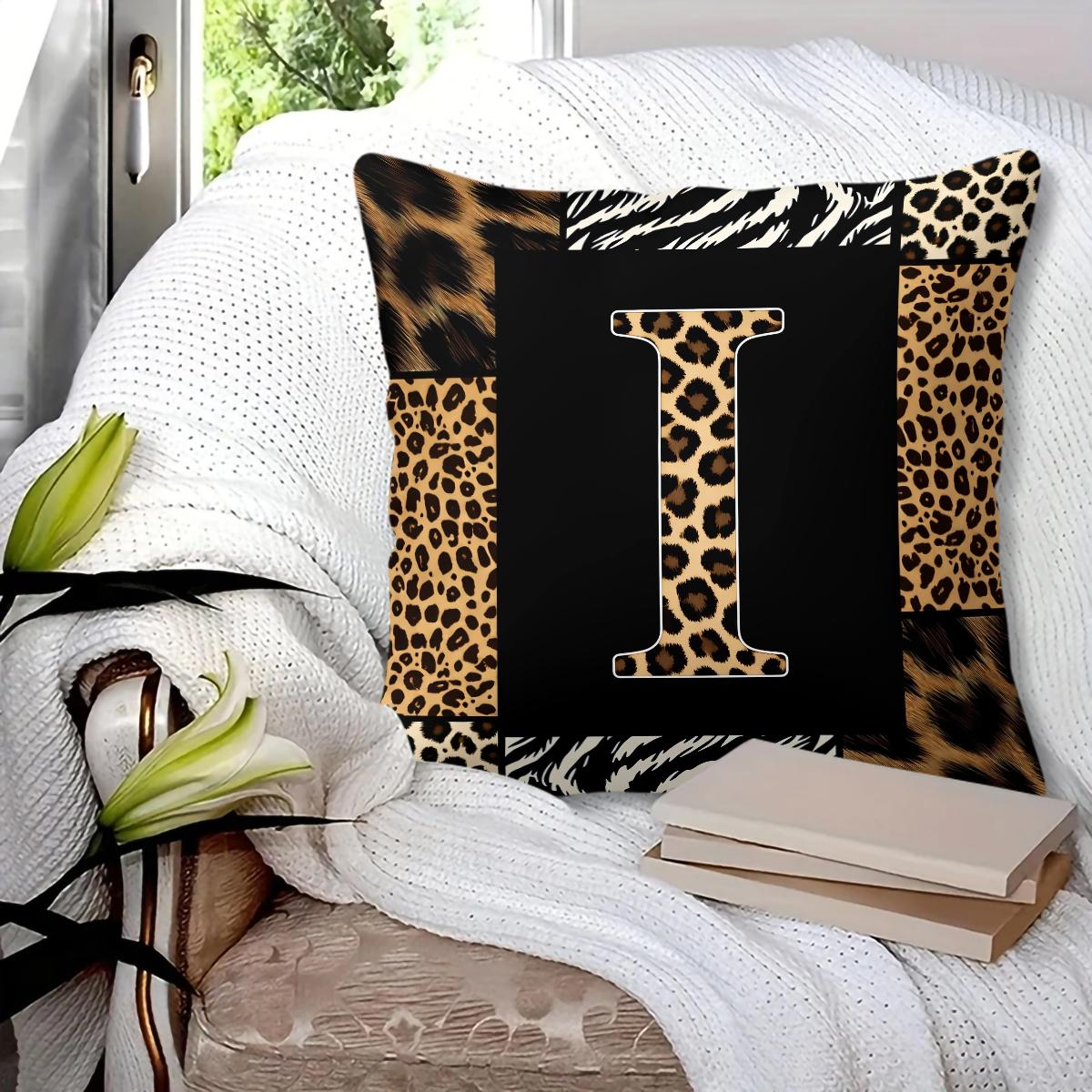Animal Print Monogram Throw Pillow, Leopard Zebra Tiger Initial Pillow with Insert, for Sofa Living Room, Home Decor Gift for Animal Lovers