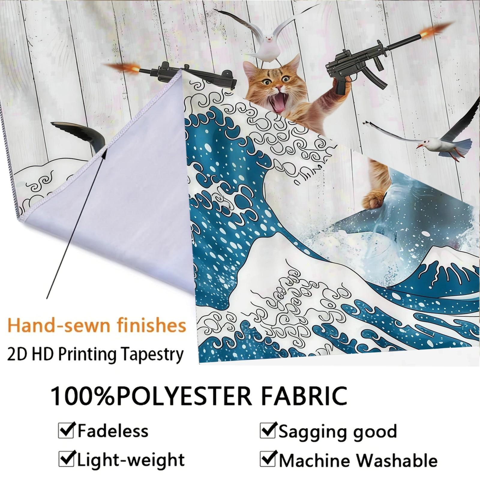 Funny Animal Surfing Theme Tapestry, Creative and Practical, Perfect for Living Room, Bedroom, Dorm, Fashionable and Fun Decor