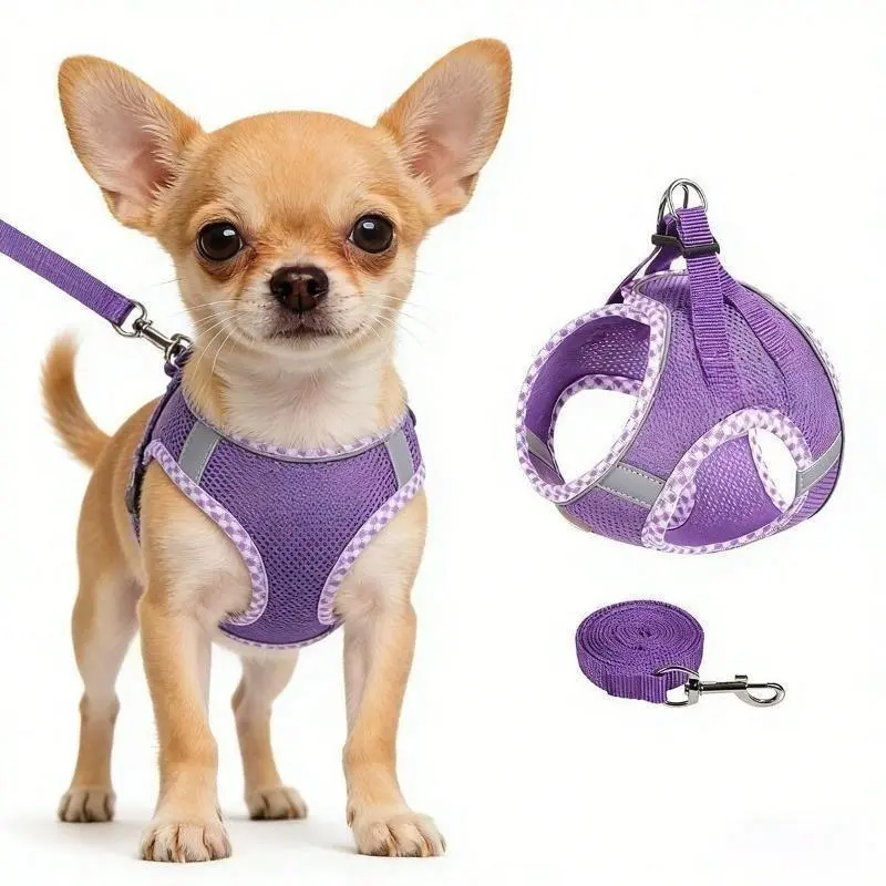2 Pcs No Pull Dog Harness and Leash Set, Soft Padded No Choke Adjustable Dog Vest Harness with Reflective Strips, Escape Proof Pet Walking Training Supplies for Small Medium Large Dogs Harness Leash Combo Leash Included