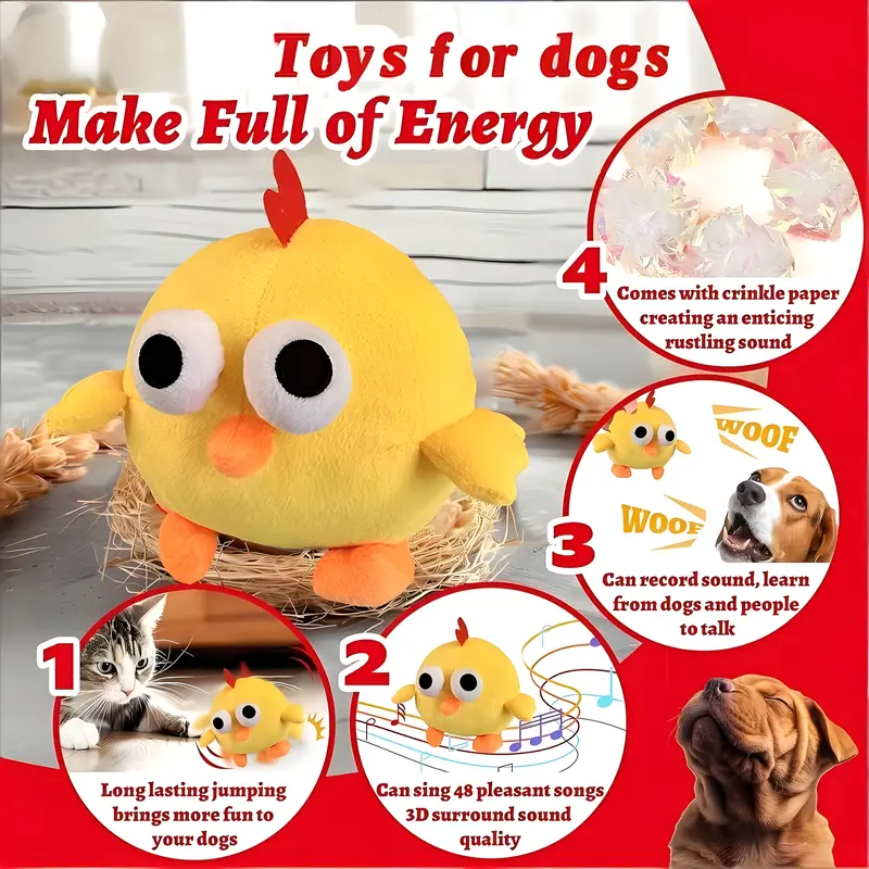 Cartoon Pig Fabric Plush Bouncing Ball Pet Toy - USB Rechargeable Battery, Interactive Play, Electronic Sound-Making, Washable Dog Accessory