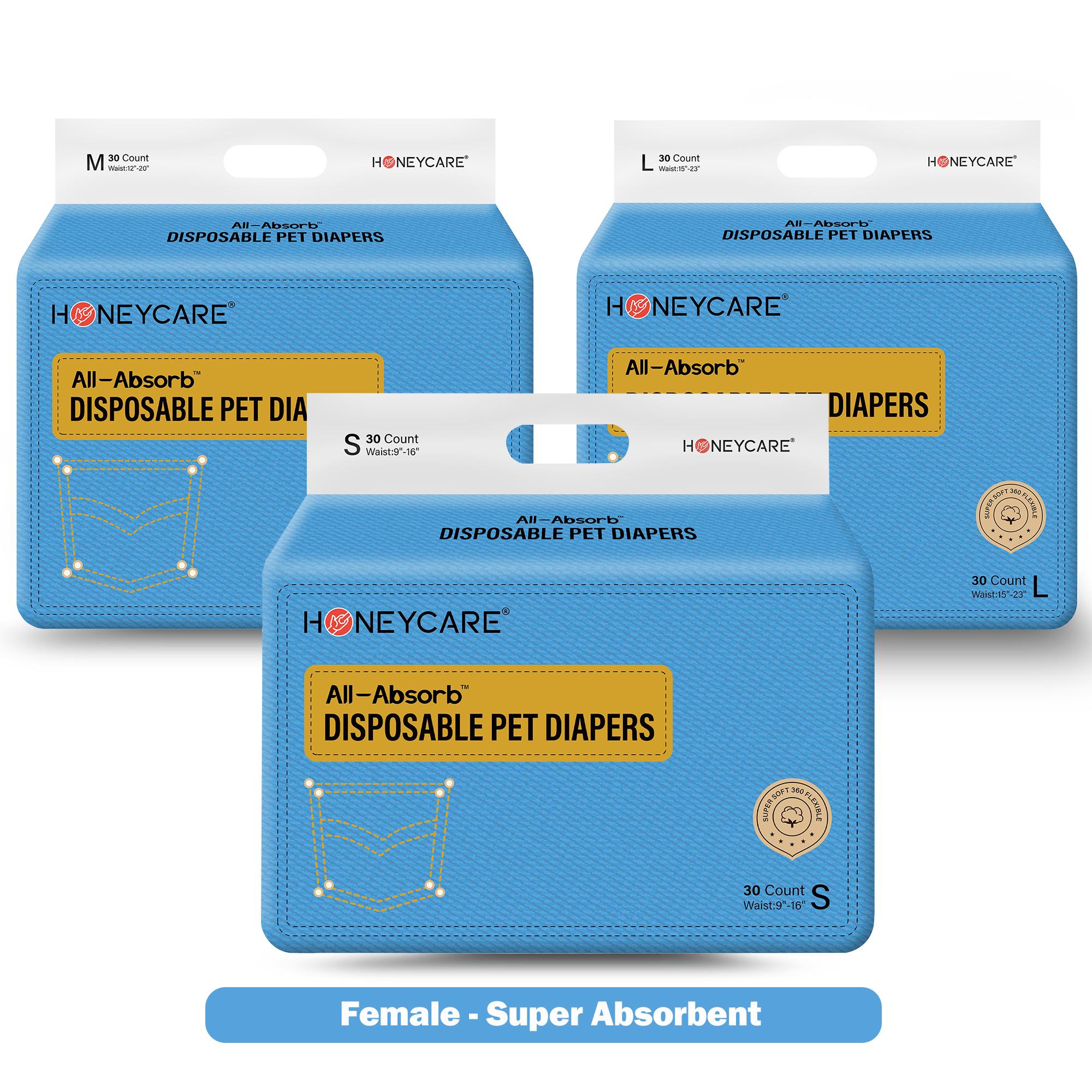 [B]HONEYCARE : Disposable Female Male Dog Diapers Wraps, Super Absorbent, Breathable, Wetness Indicator, Cute Suspenders Design,1 Pack