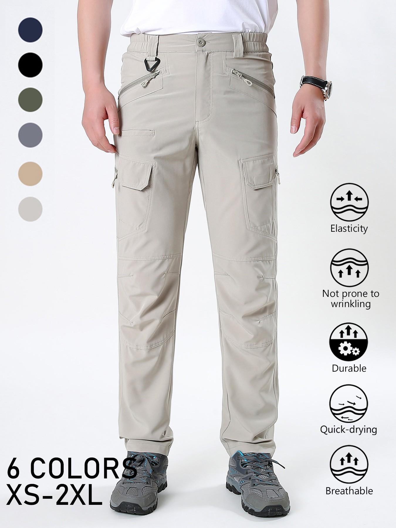 Men's Solid Color Cargo Quick Dry Hiking Pants, Elastic Waist Breathable Stretch Outdoor Trekking Trousers, Wrinkle‑Resistant Durable Straight Work Pants with Multi Zipper Pockets for Mountaineering Fishing Camping Summer Sports Daily Wear, 6 Colors