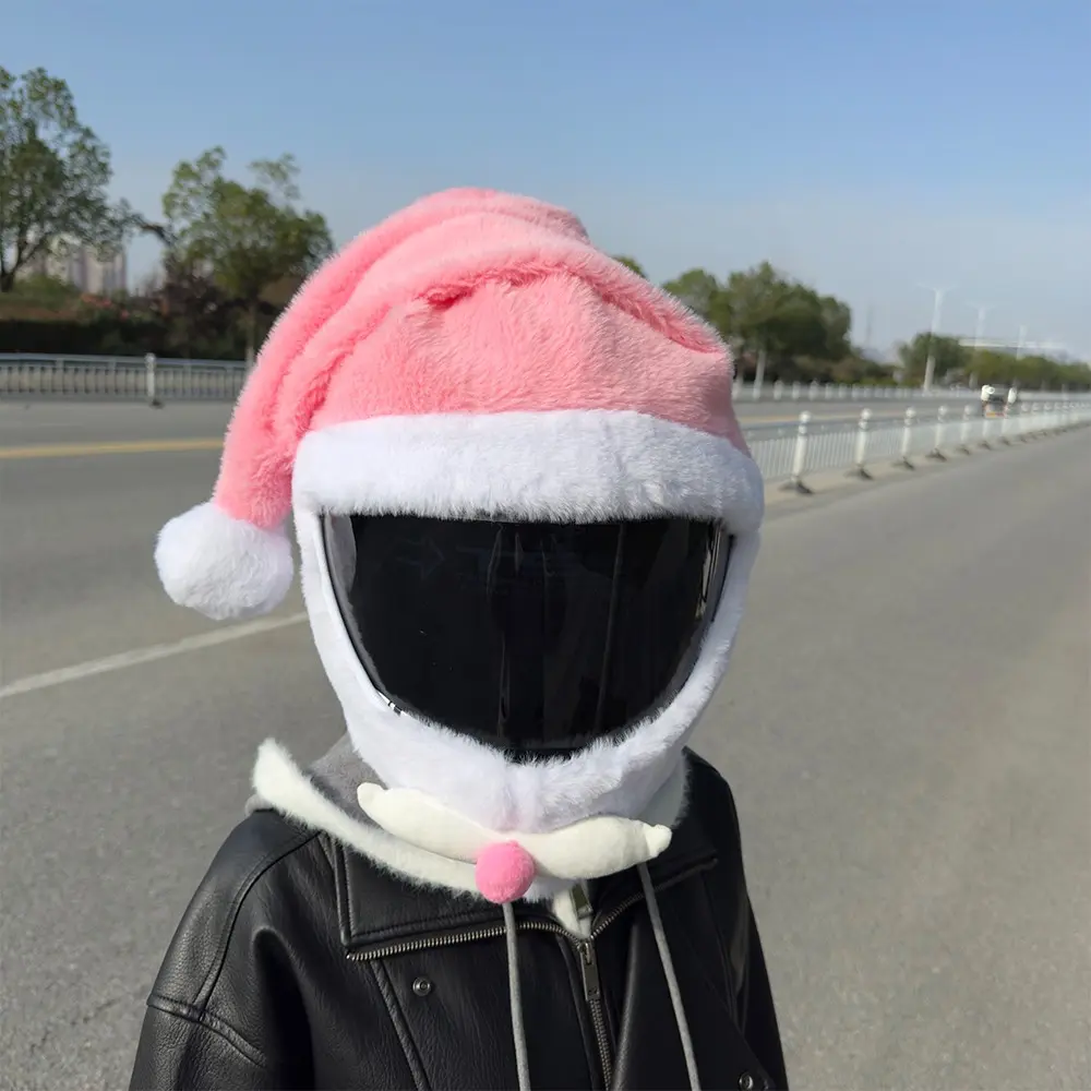 Sweet Cool Christmas Motorcycle Helmet Fuzzy Cover, Creative Full Helmet Costume Set, Fun Riding Decoration Accessories