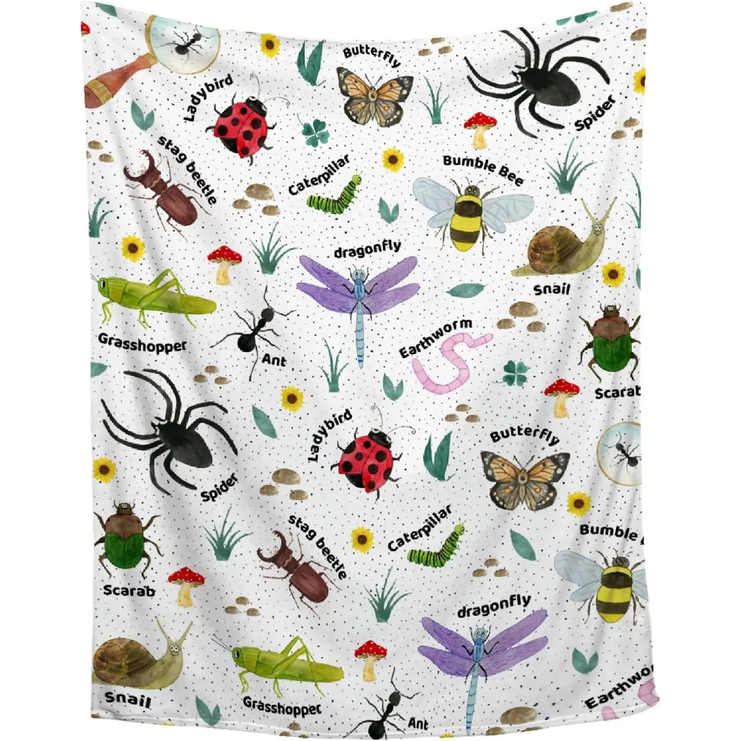 Bugs Insects Blanket | Bug Blanket Gift for Boys and Girls | Plush Cozy Beetle Decor Throw for Sofa, Couch, Bedroom | Nature Animal Decor Gifts for All Seasons | 40"x50" Kids/Throw Size