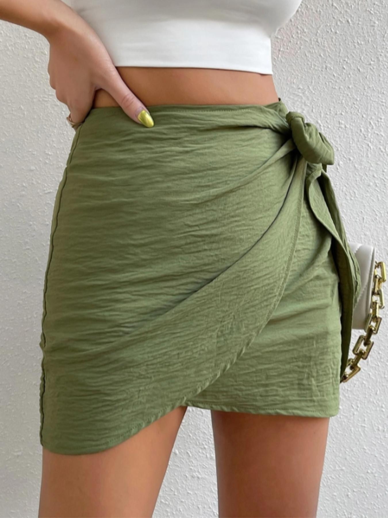 Women's Solid Color Tie Side Wrap Skirt, Elegant Fashion Casual Short Skirt for Daily Outdoor Wear, Women Bottoms for Summer