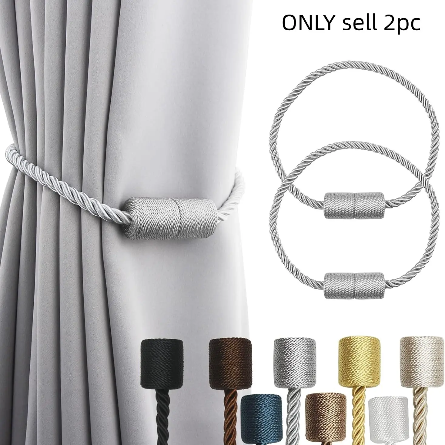Magnetic Curtain Tiebacks, 2 Pcs Modern Twisted-Style Decorative Curtain Ropes, Curtain Holdbacks for Home Living Room, Bedroom and Hotel Interior Decoration, Interior Decoration Accessories