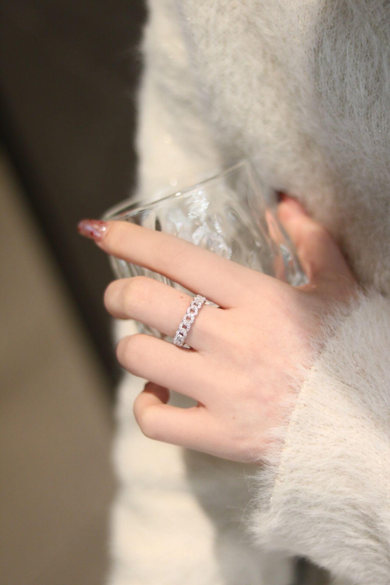 【#288 Cuban Band】Full Synthetic Moissanite Link Chain Ring Band in 925 Sterling Silver