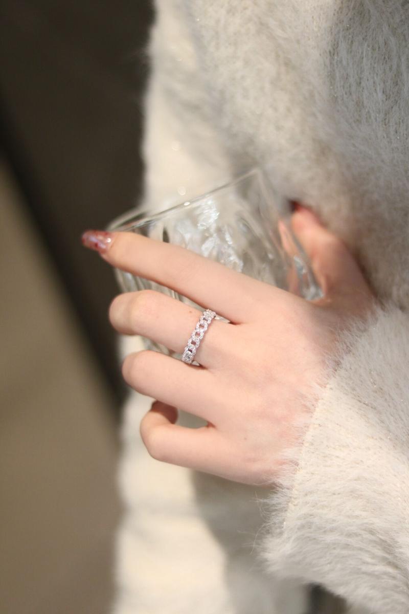 【#288 Cuban Band】Full Synthetic Moissanite Link Chain Ring Band in 925 Sterling Silver 【#288 Cuban Band】Full Synthetic Moissanite Link Chain Ring Band in 925 Sterling Silver