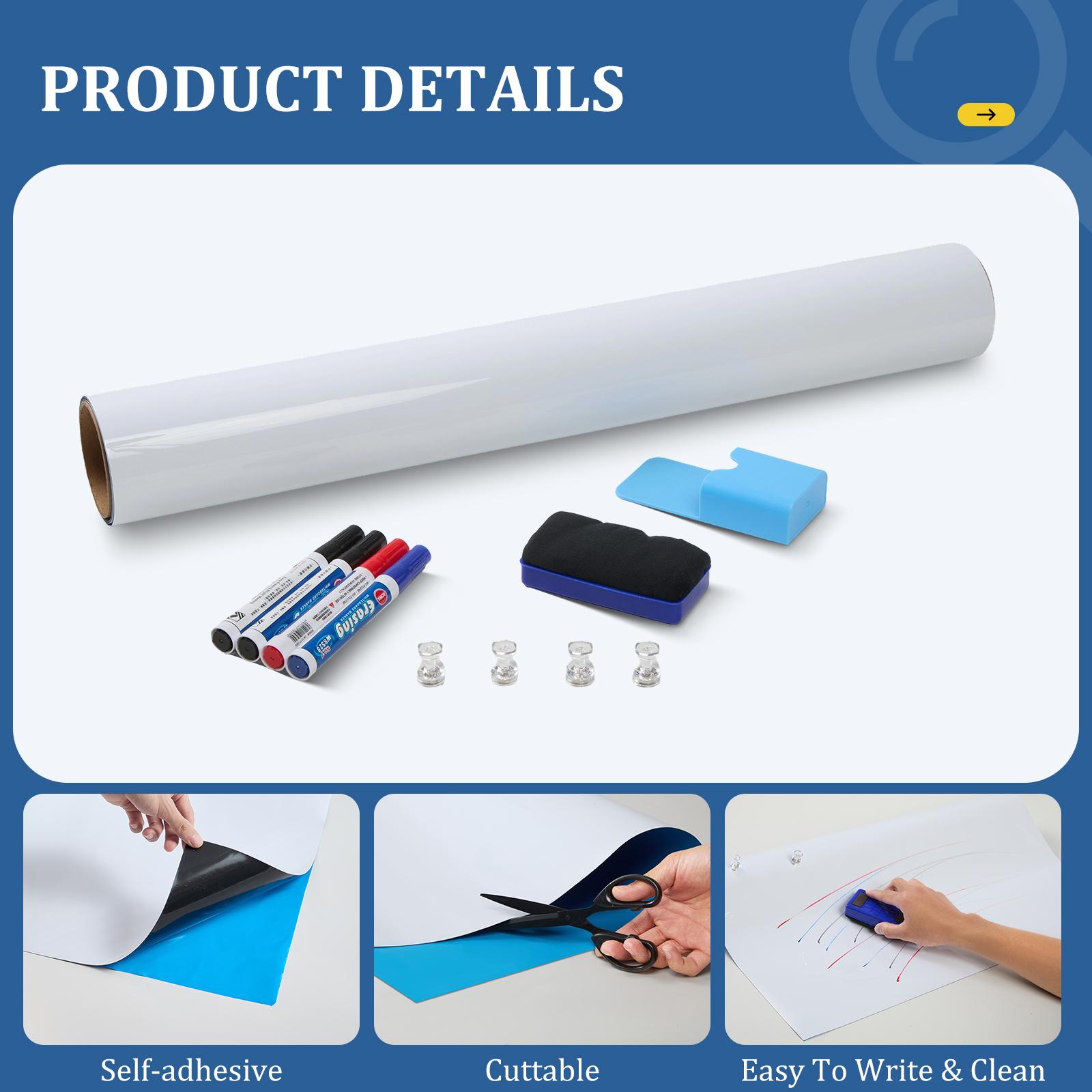 Self-Adhesive Dry Erase Magnetic White Board Wall Sticker, Removable Reusable Blackboard Wallpaper for Kids Home Office Use