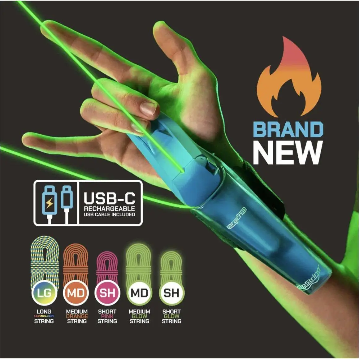 String Launcher Toy | Glow-in-the-Dark Web Shooter with Retractable Flying String | USB-C Rechargeable Interactive Fidget Toy Colorful
