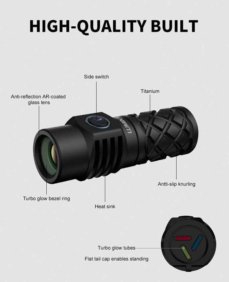 LUMINTOP Thor Mini LEP Flashlight 700 Meter Ultra-Long Range Mini Spotlight Flashlight 18350 Rechargeable Battery Ultra-compact and Lightweight Night Light Ring IPX8 Waterproof LEP Flashlight.