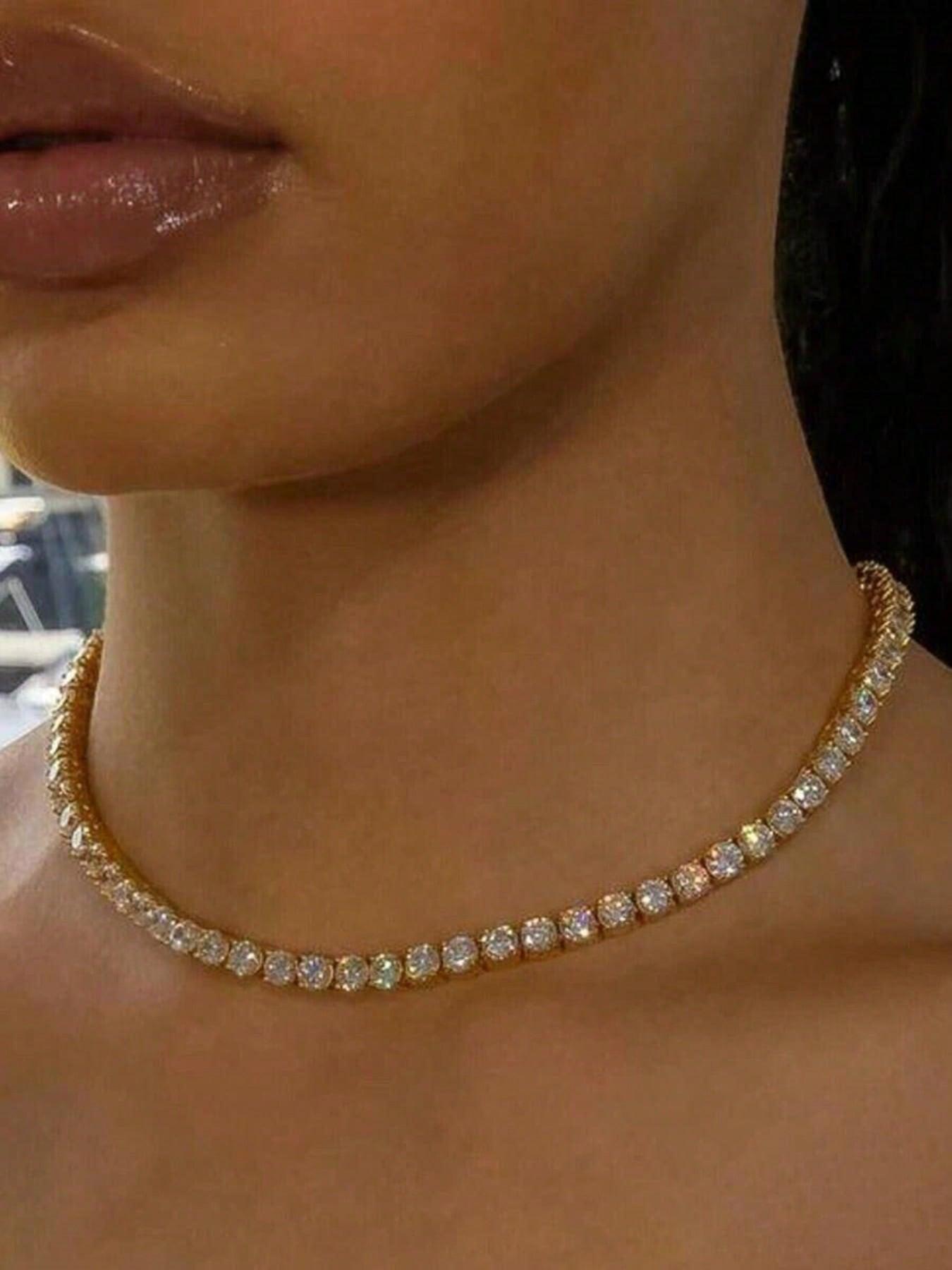 Rhinestone Necklace for Women, Elegant Diamond Inlaid Choker, Perfect for Formal Occasions & Party Wear, Stylish Shiny Fashion Jewelry, Rhinestone Decorated Necklace, Jewelry Accessories