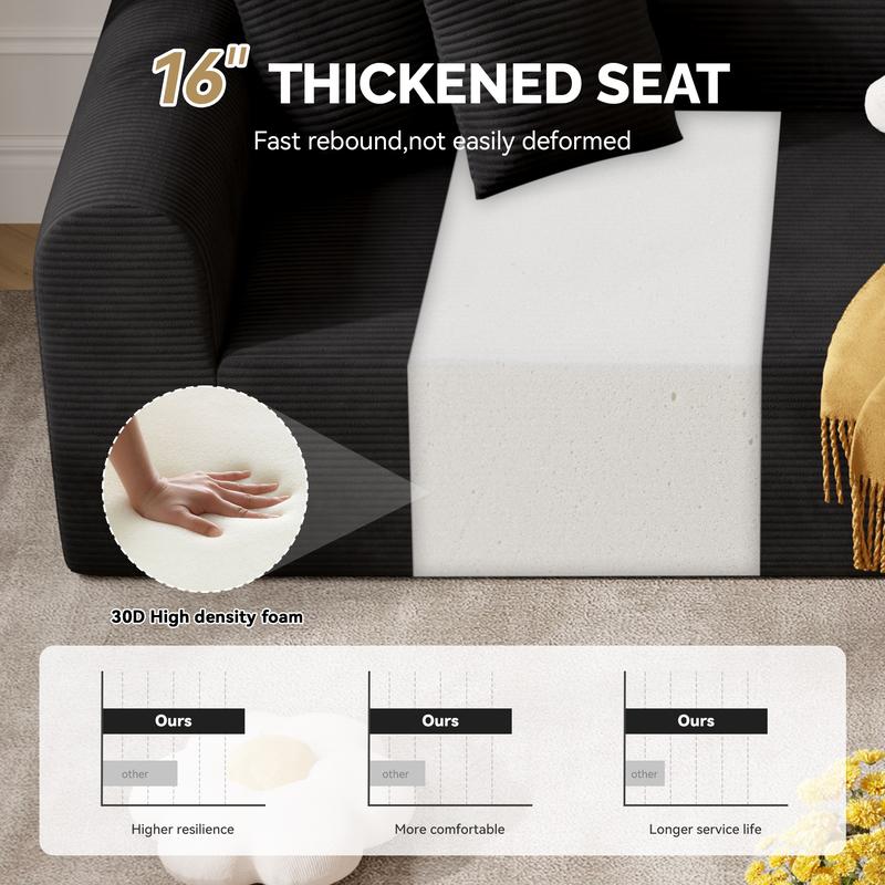 【Shipped in Two Packages】Modern Style Curved Sofa, Upholstery Corduroy Sofa Couch with 3 Pillows, Oversized Sleek Curved Sectional Boucle Fabric Couch for Living Room White