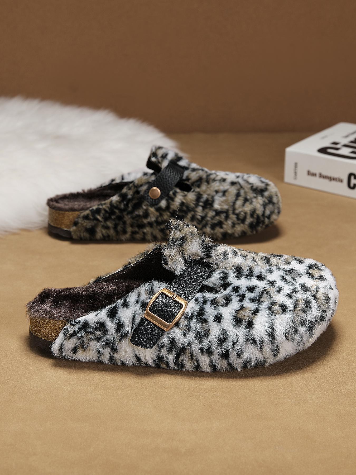 Women Men High-Quality Faux Fur Mules, Fur Slides, Classic Animal Pattern, Wide Fit Leopard Design, Perfect Holiday Gift, Warm Winter Shoes
