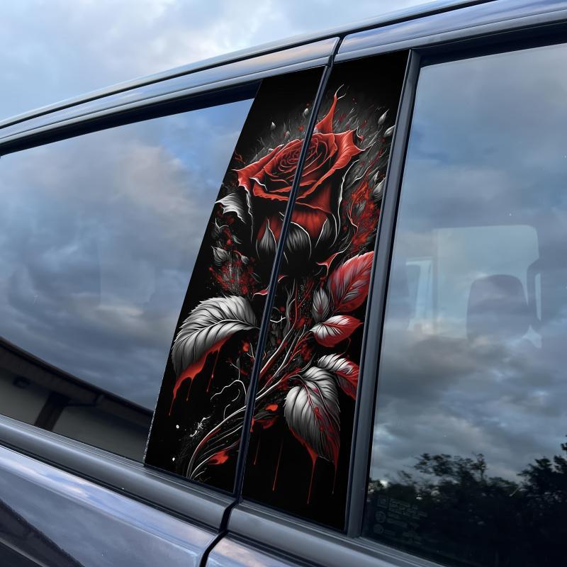 Rose Pattern Car Window Sticker, 1 Pair Car Window Decal, Car Exterior Decoration Accessories for Car, SUV, Truck, Lorry, Van, Car Accessories