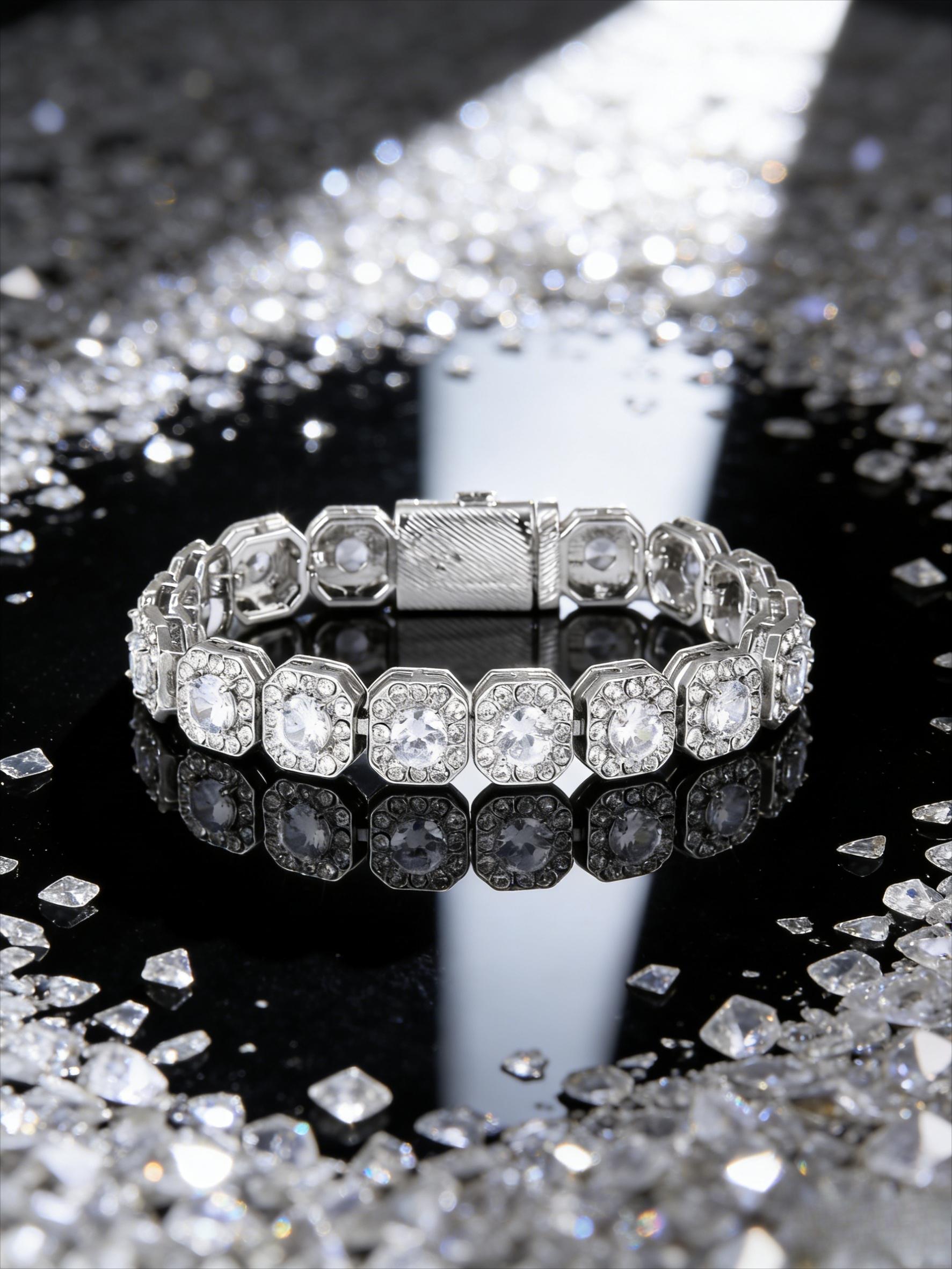 Jewelry set, European and American hip-hop full diamond bracelet, men's trendy brand diamond-encrusted zircon Cuban chain bracelet ins Internet celebrity niche design sense, high sense, light luxury and versatile couple jewelry